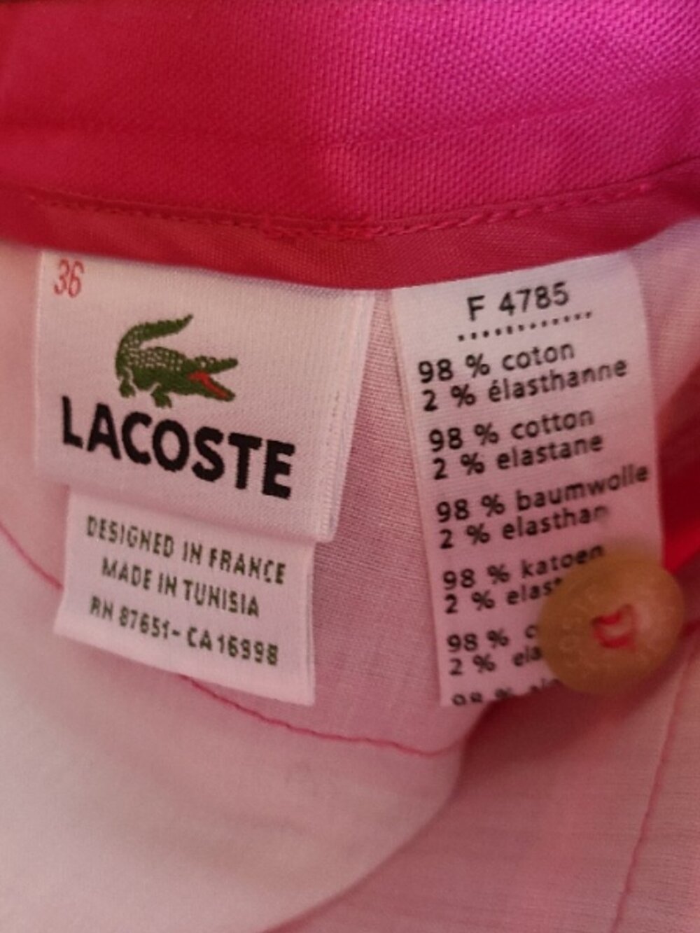 NEW! LACOSTE CROPPED KICK FLARE PANTS HOT PINK STRETCH COTTON ALLIGATOR LOGO 36 - Picture 7 of 8